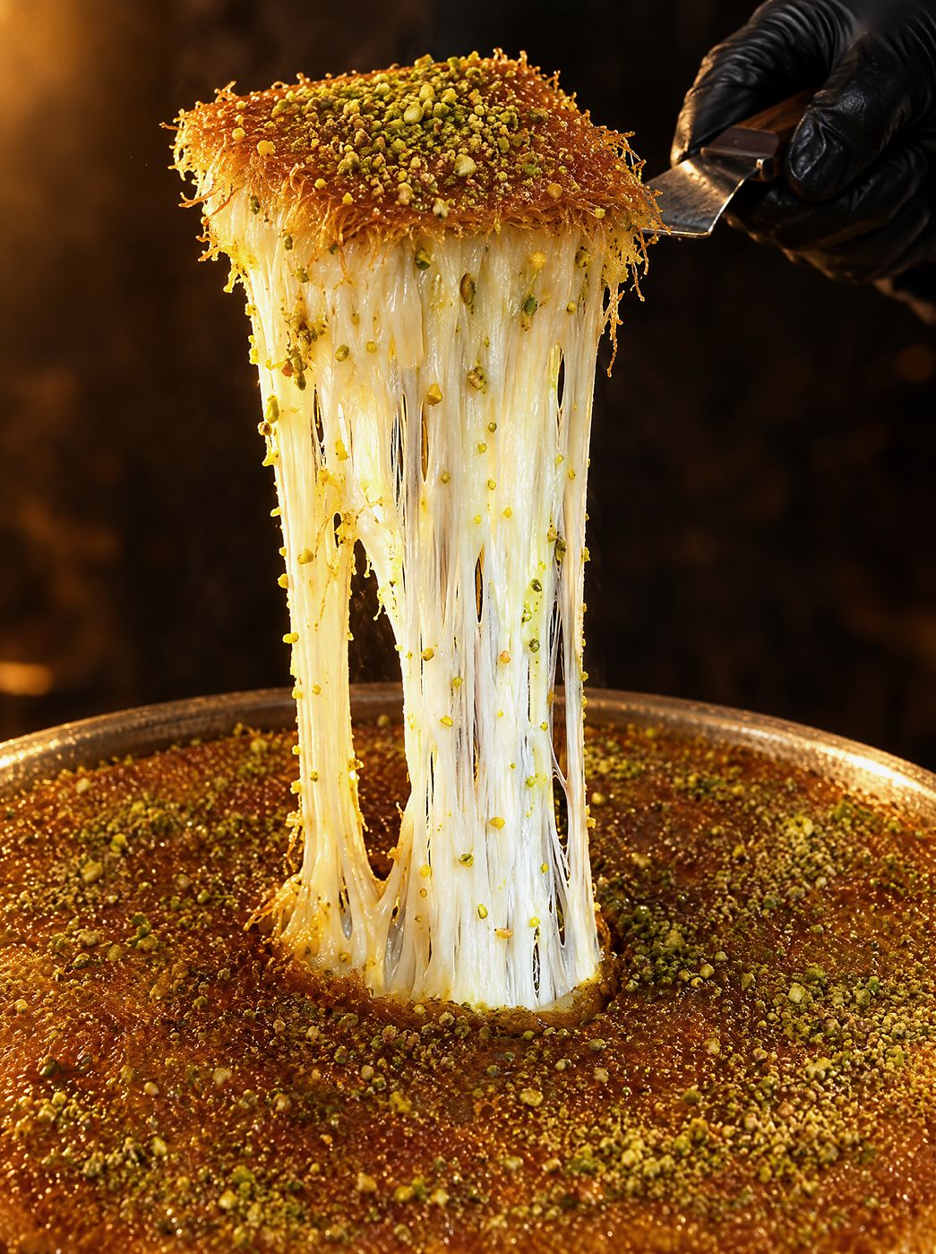 A kunafa cheese pull