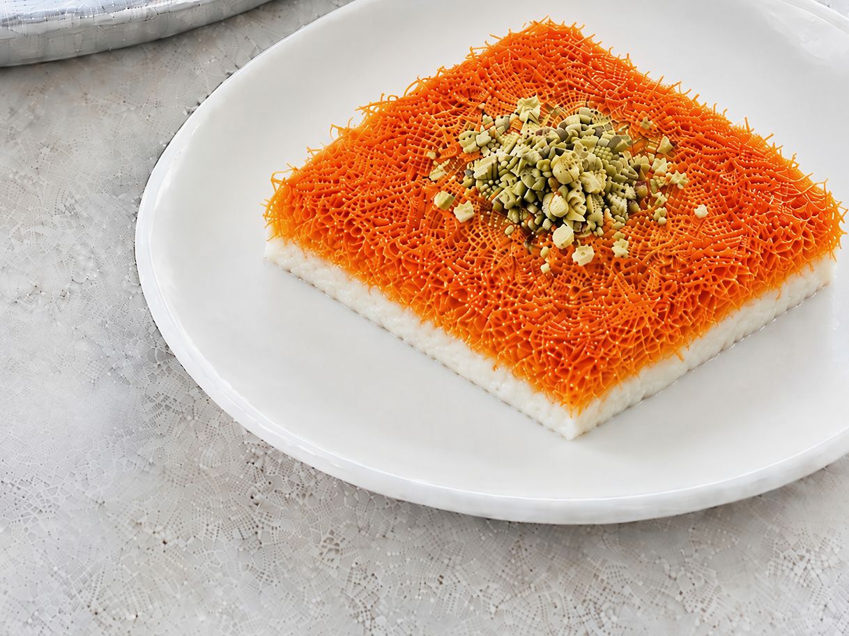 Orange khishneh kunafa slice